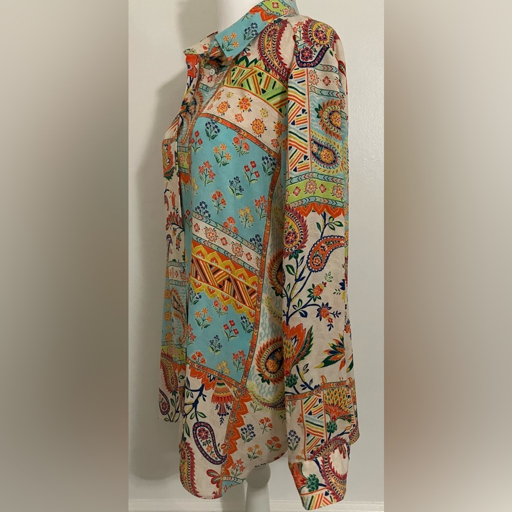 Rose + Olive Button Large Patchwork Paisley Blous… - image 6